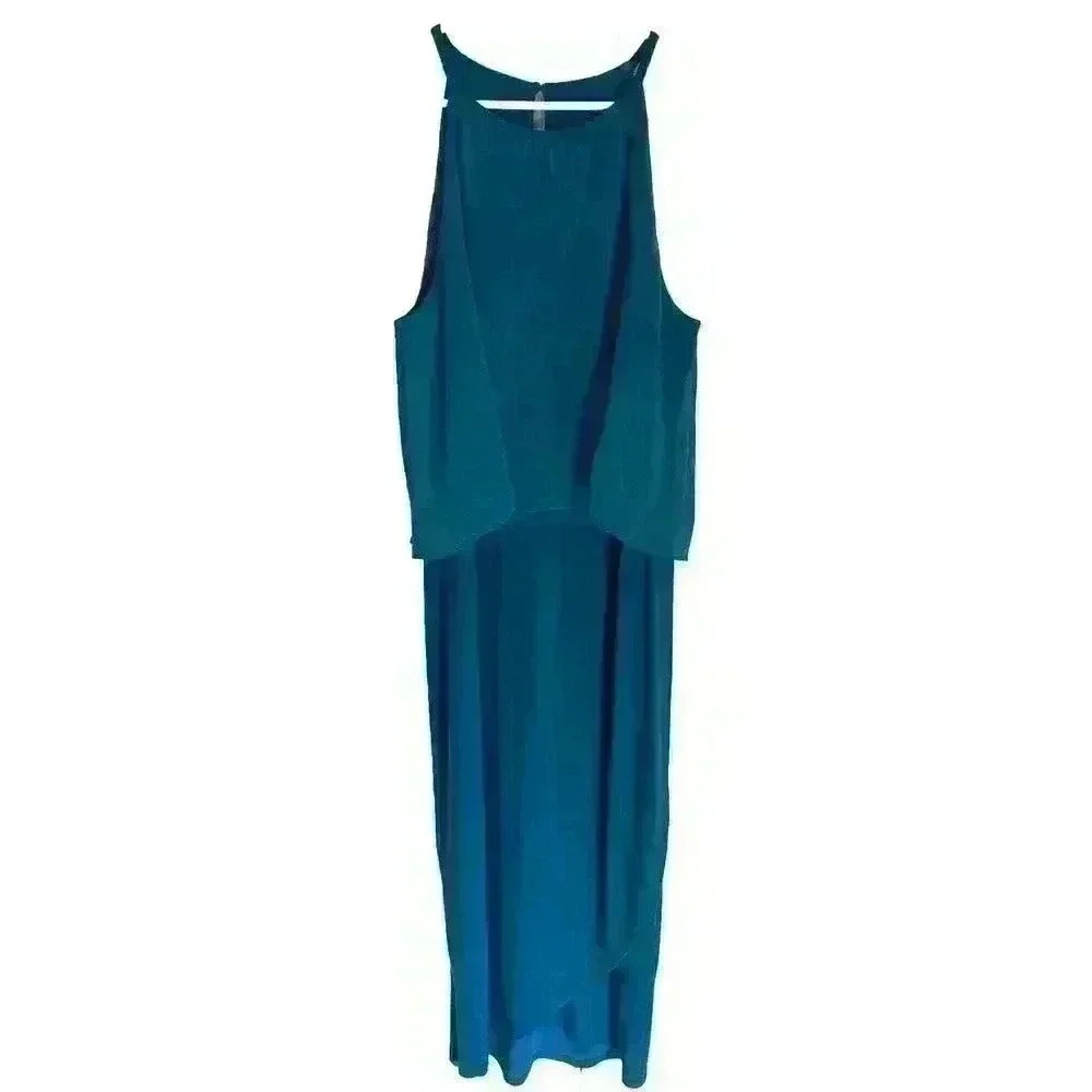 NWT White House Black Market Chiffon Overlay Halter Dress Size 12 Ocean Blue